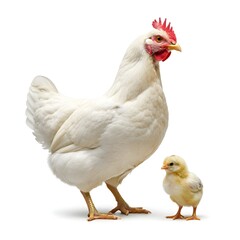 chicken and Cute little chicken isolated on white background.