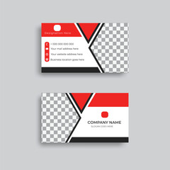 Creative business card template design or flat business card design with white, red, and black color combination
