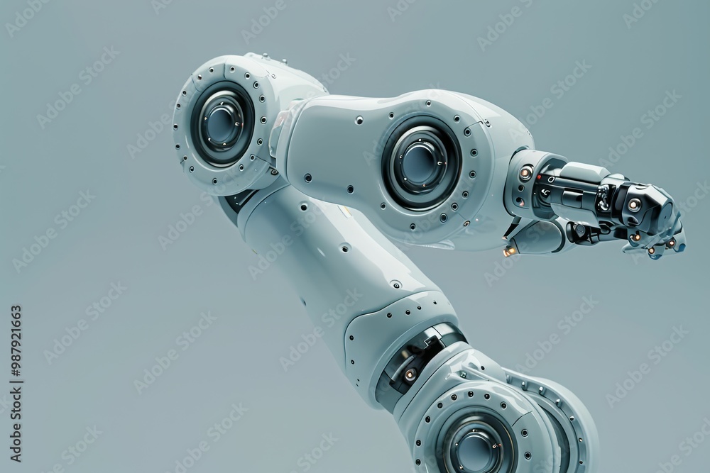 Aufkleber White robotic arm representing advanced technology and automation in industrial applications, showcasing modern engineering and innovation.