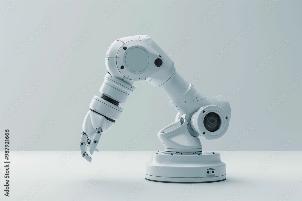 Aufkleber White robotic arm representing advanced technology and automation in industrial applications, showcasing modern engineering and innovation.