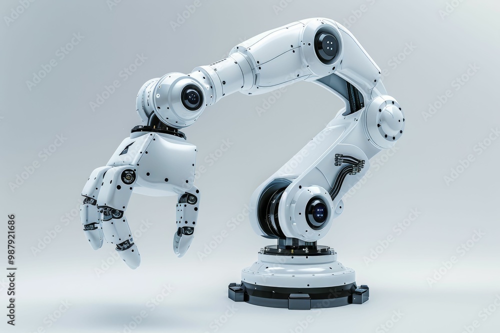Aufkleber White robotic arm representing advanced technology and automation in industrial applications, showcasing modern engineering and innovation.