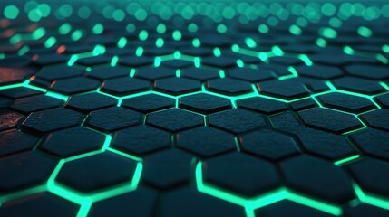 Obraz premium A futuristic, hexagonal pattern illuminated with glowing turquoise lines, creating an abstract and tech-inspired design.