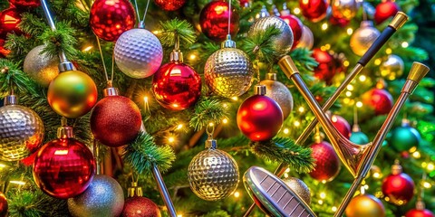 Unique Golf Christmas Tree Decorated with Clubs, Balls, and Holiday Ornaments for Festive Cheer