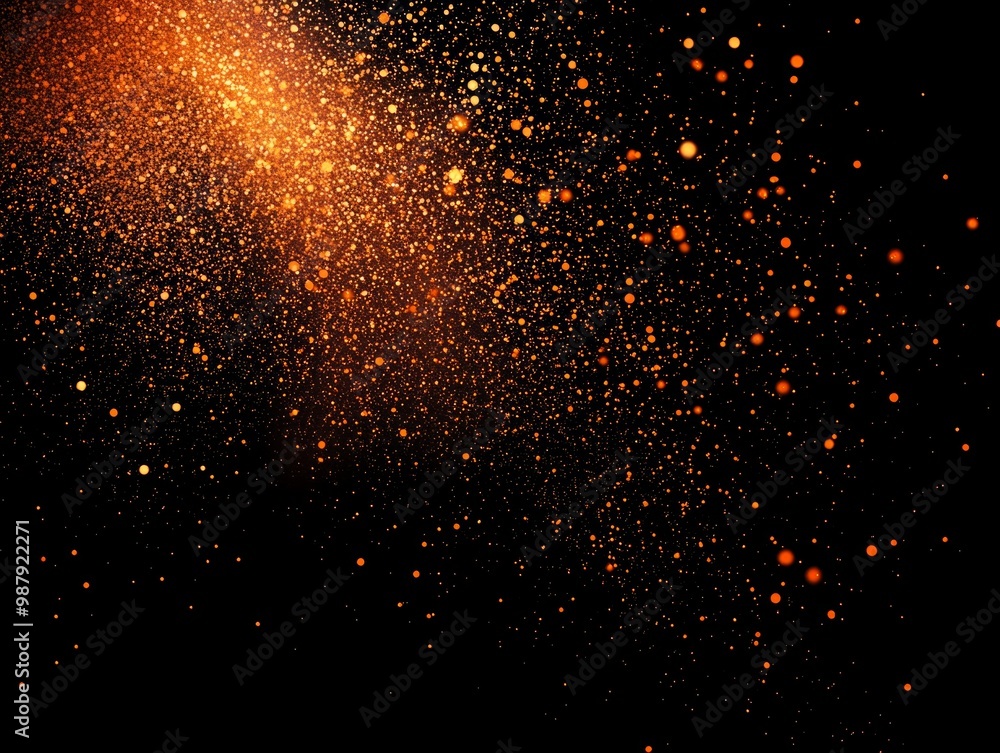 Poster small orange dots illuminate the dark canvas, glowing with varying intensities to form a mesmerizing