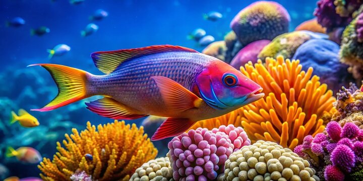 Vibrant Gypete Barbue Fish Swimming in Clear Waters Among Colorful Coral Reefs in Tropical Environment