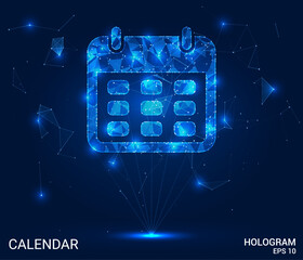 Hologram calendar. Calendar made of polygons, triangles, dots, and lines. Low-poly calendar structure of connections. Technology concept vector.