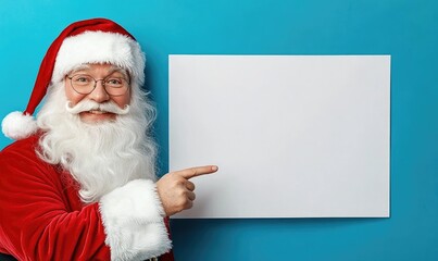 Naklejka premium Santa Claus Pointing at a Blank Poster in the Snow