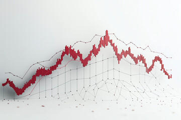 Graph showing 3D line and bar data visualization in red, white background, financial trends concept