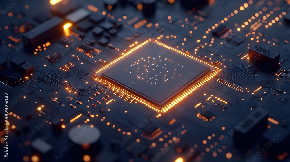 Poster seamless ai integration enhances functionality of futuristic circuit board image