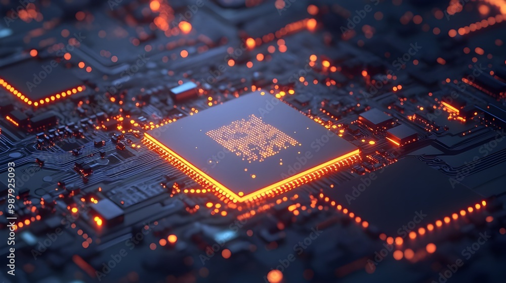 Poster ai computer chip perfectly melded into a futuristic circuit board image