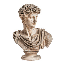 Obraz premium Gypsum statue of an antique bust of a roman patrician man wearing a toga isolated on white background