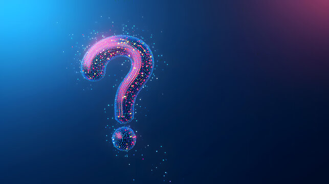question mark blue neon lighting hologram underwater tech technology ask for help faq digital concept network communication connection net connected points glowing
