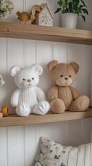Cute Stuffed Animals on a Wooden Shelf