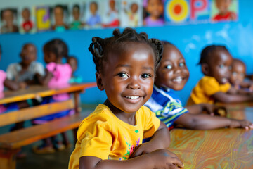 Photography of children portrait from Angola in a preschool or kindergarten class.	