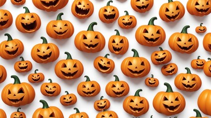 Obraz premium A vibrant pattern of smiling Halloween pumpkins, perfect for festive decorations.
