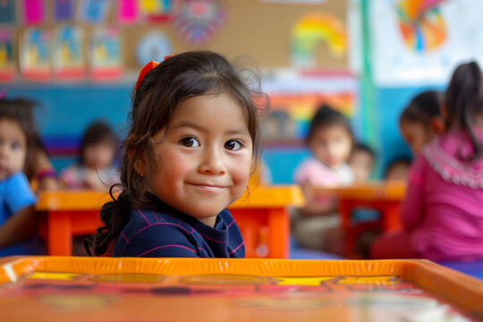 Photography of children portrait from Bolivia in a preschool or kindergarten class.	