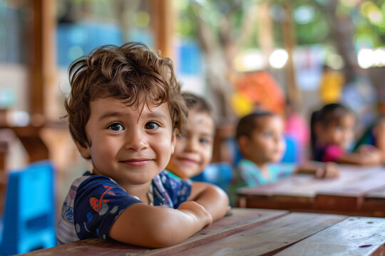 Photography of children portrait from Paraguay in a preschool or kindergarten class.	