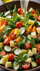 olive flying vegetable salad ingredients bowl oil drops  epicure herbal eatery plate prepared natural leaf kitchen oil olive herb summer organic bowl dish culinary dieting nature cooking plant