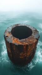 Naklejka premium Massive Rusted Cylinder in the Ocean