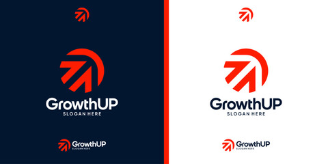 Modern Growth Up logo design. Arrow logo design graphic icon vector. Symbols for business investment, marketing, finance and management companies.