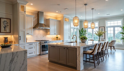 Luxury kitchen with marble countertops, custom cabinetry, and inviting natural light for entertaining.






