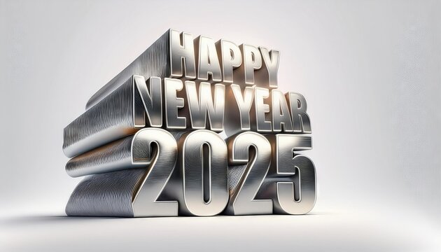 Happy New Year 2025 matel made 3d text on floor on white background "ai generated"