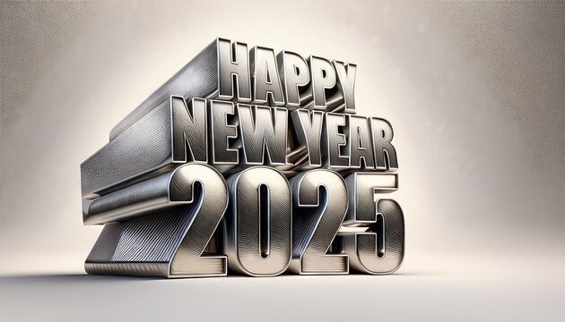 Happy New Year 2025 matel made 3d text on floor on white background "ai generated"