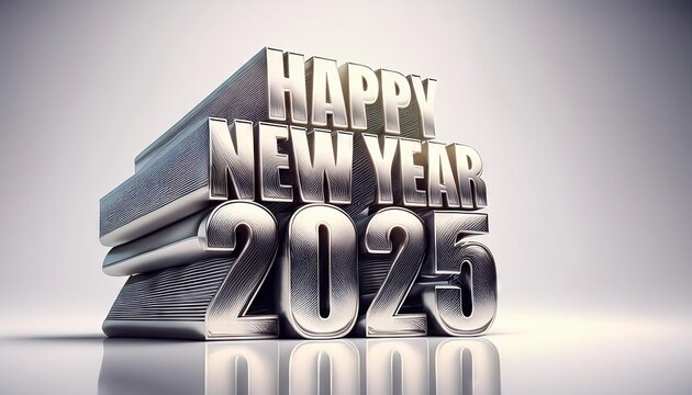 Happy New Year 2025 matel made 3d text on floor on white background "ai generated"