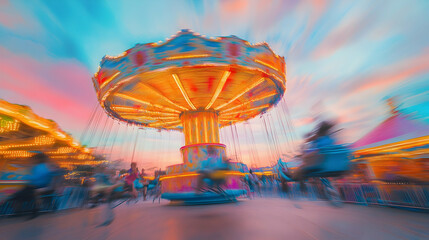Colorful summer carnival at dusk. Generative AI