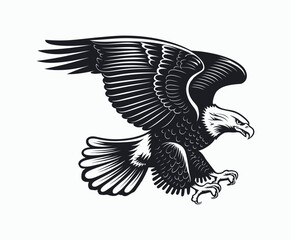 Bald eagle silhouette EPS vector isolated illustration and icon template on a white background