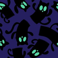 Halloween ghost seamless cartoon cats pattern for wrapping paper and fabrics