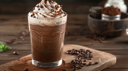 Indulgent Hot Chocolate with Whipped Cream on Rustic Wooden Table