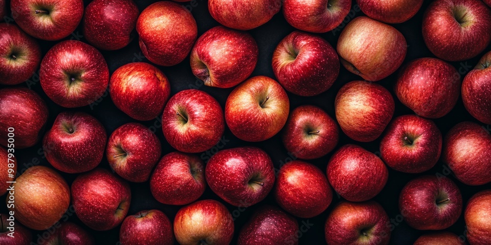 Poster a vibrant collection of fresh red apples piled together in an appealing way. the image showcases the