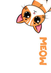 Cute cartoon cat vector poster on white background. Vector illustration.
