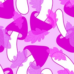 Cartoon autumn harvest seamless Halloween mushrooms pattern