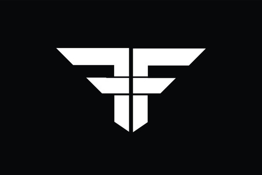 Letter F, FF, TF, TFF, FFT, T, FTF logo vector illustration icon emblem on black background, F or FF logo in triangle shape.