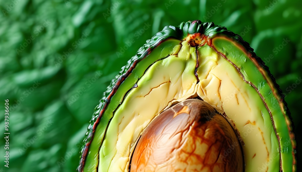 Wall mural close-up of a textured green ripe avocado highlighting healthy vegetarian food options