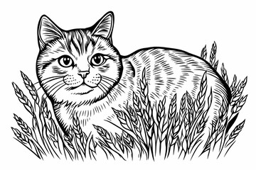 Obraz premium Adorable cat coloring page for children, perfect for creative stock illustrations.