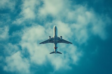 Obraz premium Airplane Flying Through the Clouds, Travel and Transportation Concept