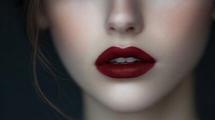 Naklejka premium close up of a beautiful woman lips with red lipstick , lips with makeup