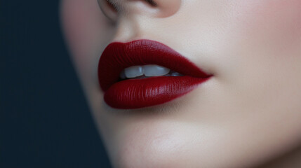 Fototapeta premium close up of a beautiful woman lips with red lipstick , lips with makeup