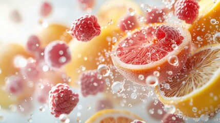 Fresh fruit splash including raspberries and lemons