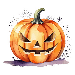 Happy Halloween vector watercolor illustration of halloween pumpkin isolated on white background. 