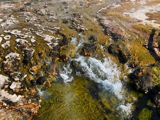 Geothermal Colors of Lower Geyser Basin in Yellowstone National Park in Wyoming.