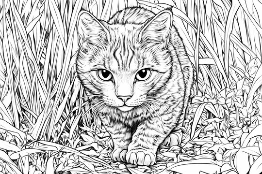  Adorable cat coloring page for children, perfect for creative stock illustrations.
