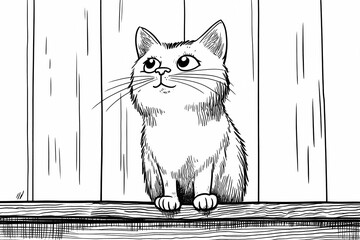  Adorable cat coloring page for children, perfect for creative stock illustrations.
