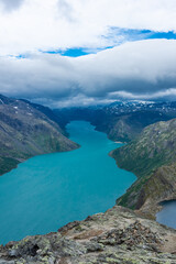 Amazing view of the Gjende Glacial Lake from the Besseggen Ridge,  Norway