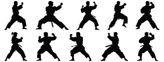 Fighter silhouette set vector design big pack of combat illustration and icon