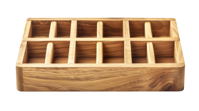 A wooden box with 12 compartments