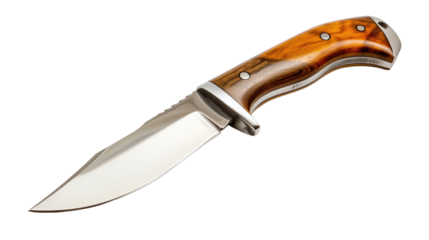 A knife with a wooden handle and a silver blade